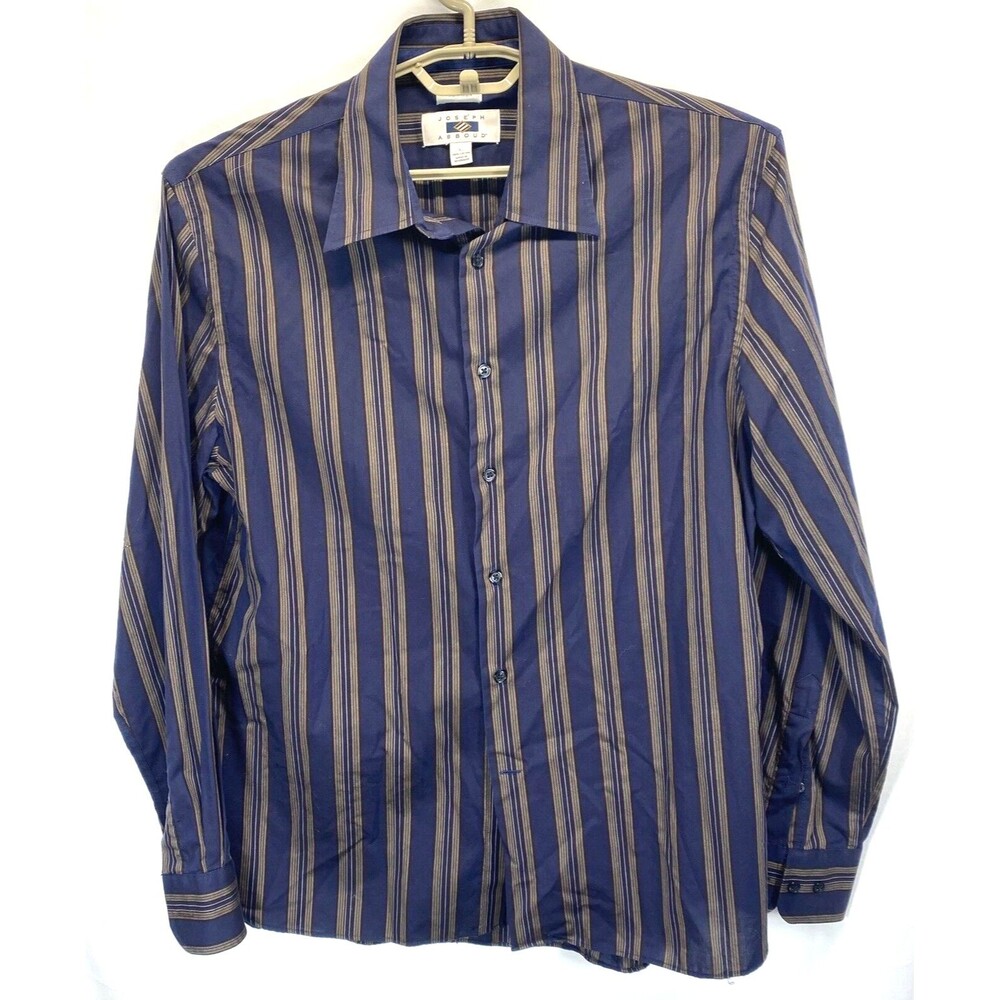 Joseph Abboud Mens L 17 35.5 Dress Shirt Striped Long Sleeve Non-Iron Button Up